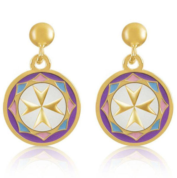 Picture of SILVER MALTA CROSS ENAMEL GOLDPLATED EARRINGS